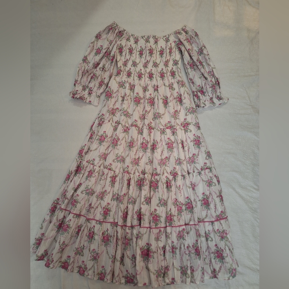 NWT LoveShackFancy White and Pink Floral Dress - Picture 4 of 13
